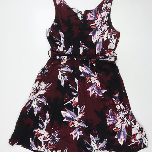 Per Una Womens Multicoloured Floral Cotton A-Line Size 16 Round Neck Zip