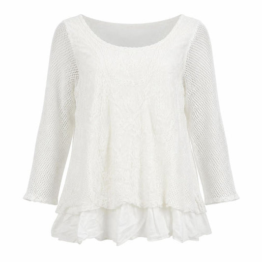 Front view of Quiz women’s white polyester basic t-shirt, size M, round neck