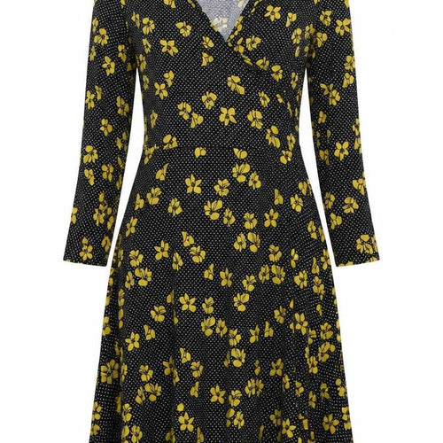 Debenhams Womens Black Polka Dot Viscose Fit & Flare Size 12 V-Neck Pullover - Flowers
