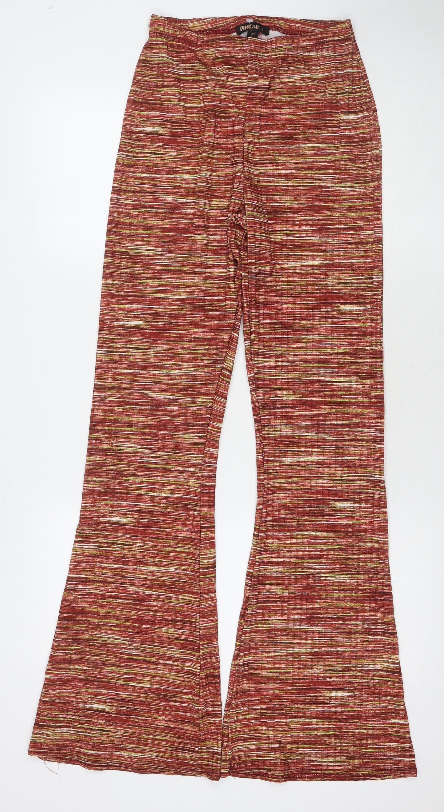 Pink Vanilla Womens Brown Striped Polyester Trousers Size S L34 in Regular