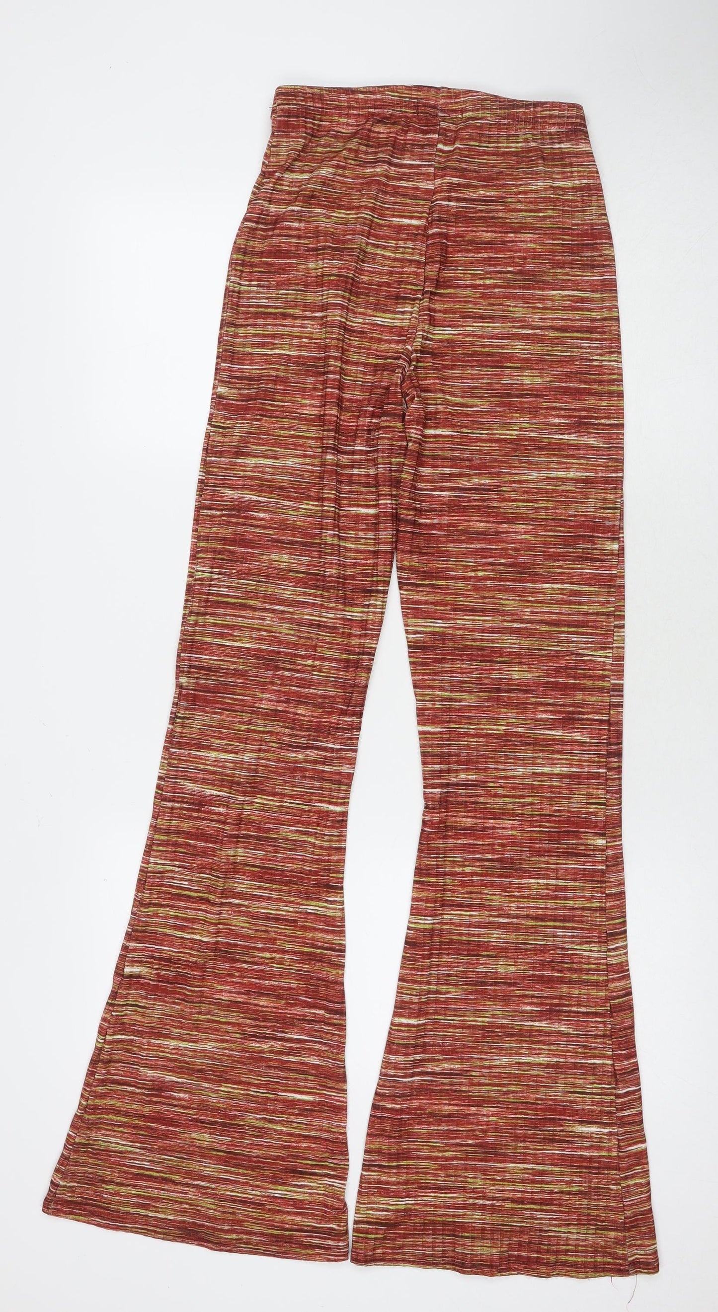 Pink Vanilla Womens Brown Striped Polyester Trousers Size S L34 in Regular