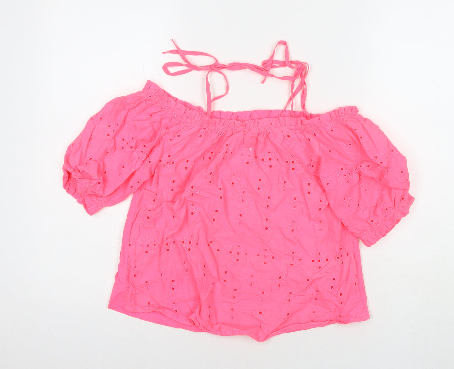 NEXT Womens Pink Cotton Basic Tank Size 6 Off the Shoulder - Embraided Detail Cold Shoulder
