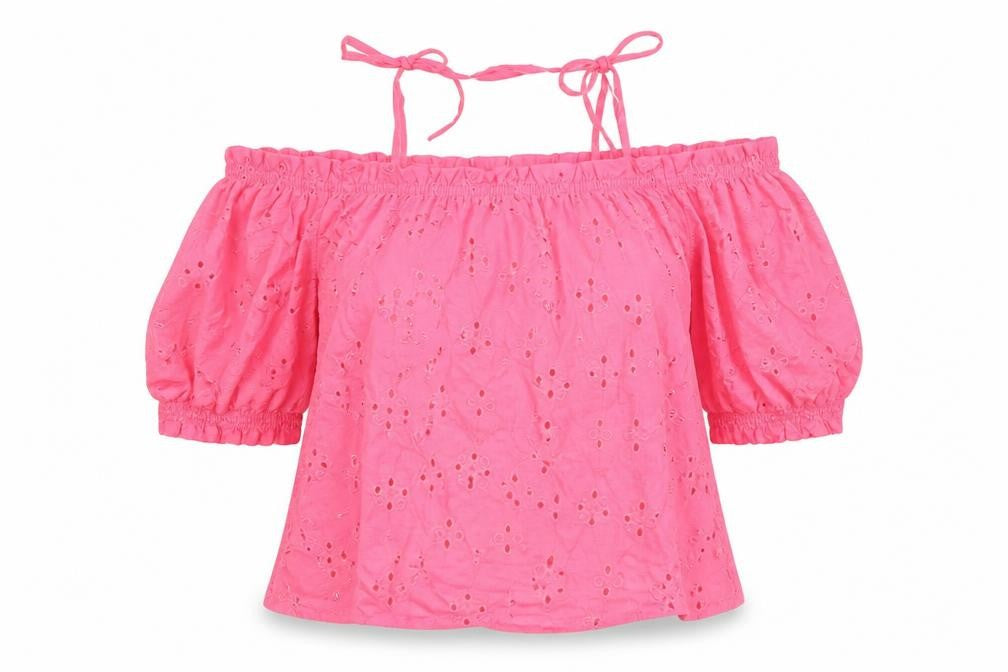 NEXT Womens Pink Cotton Basic Tank Size 6 Off the Shoulder - Embraided Detail Cold Shoulder