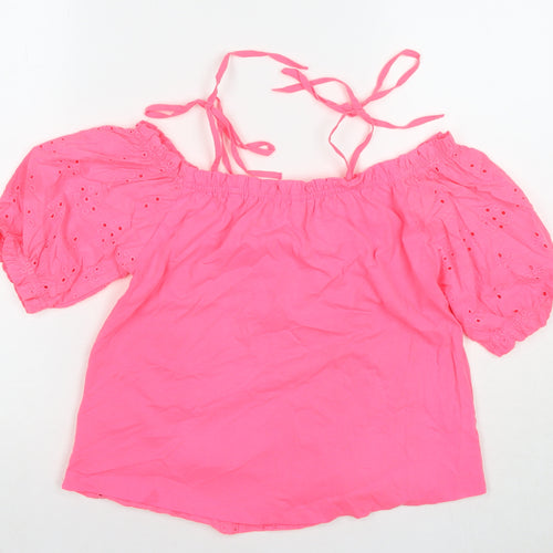 NEXT Womens Pink Cotton Basic Tank Size 6 Off the Shoulder - Embraided Detail Cold Shoulder