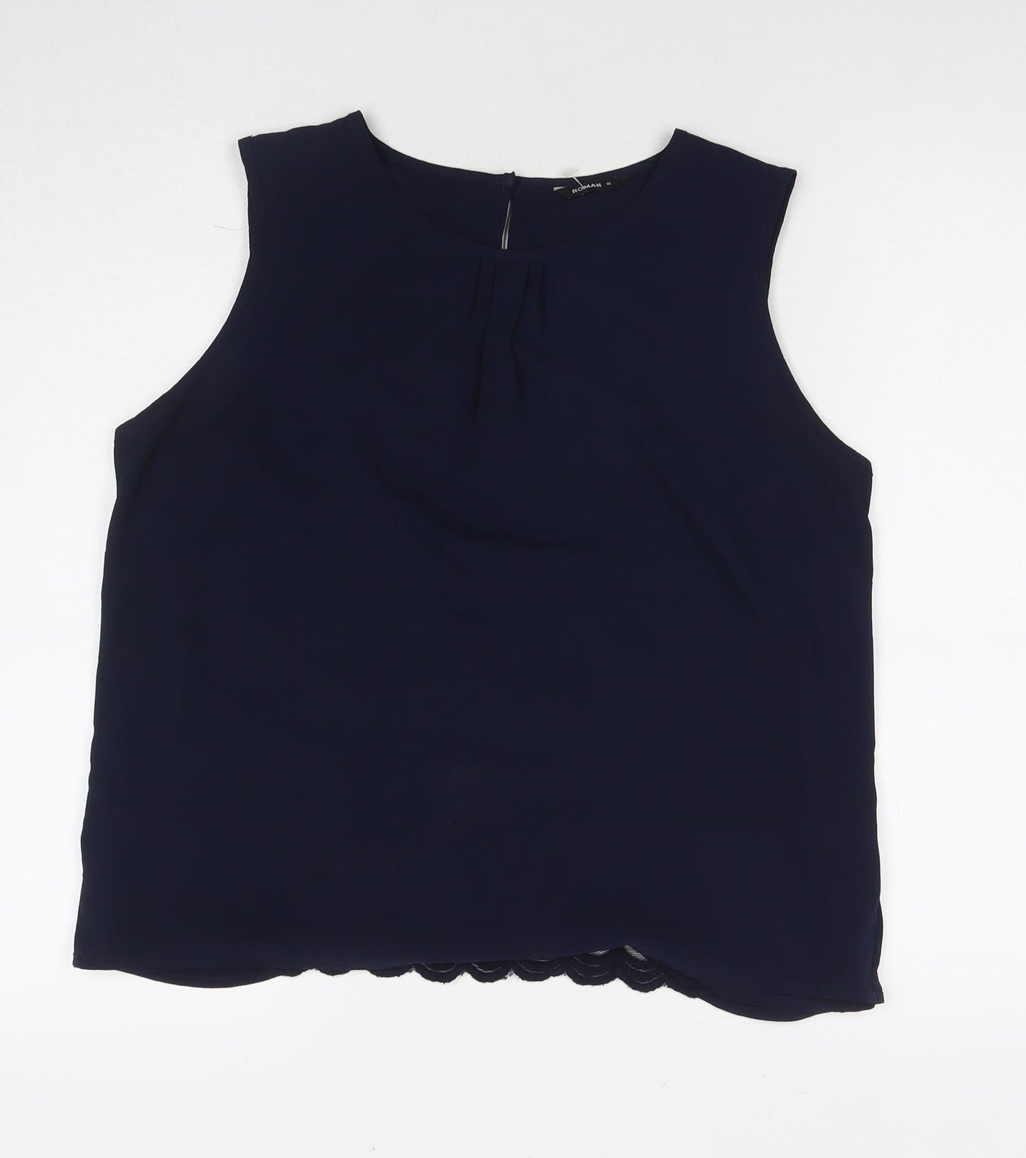 Roman Womens Blue Polyester Basic Tank Size 16 Round Neck