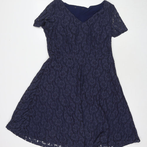 Marks and Spencer Womens Blue Polyamide A-Line Size 14 Round Neck Zip