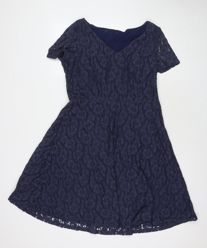 Marks and Spencer Womens Blue Polyamide A-Line Size 14 Round Neck Zip