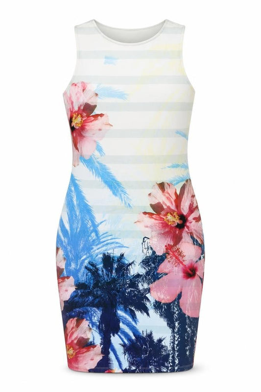 Front view of Next women’s multicoloured floral polyester a-line, size UK 8, round neck pullover