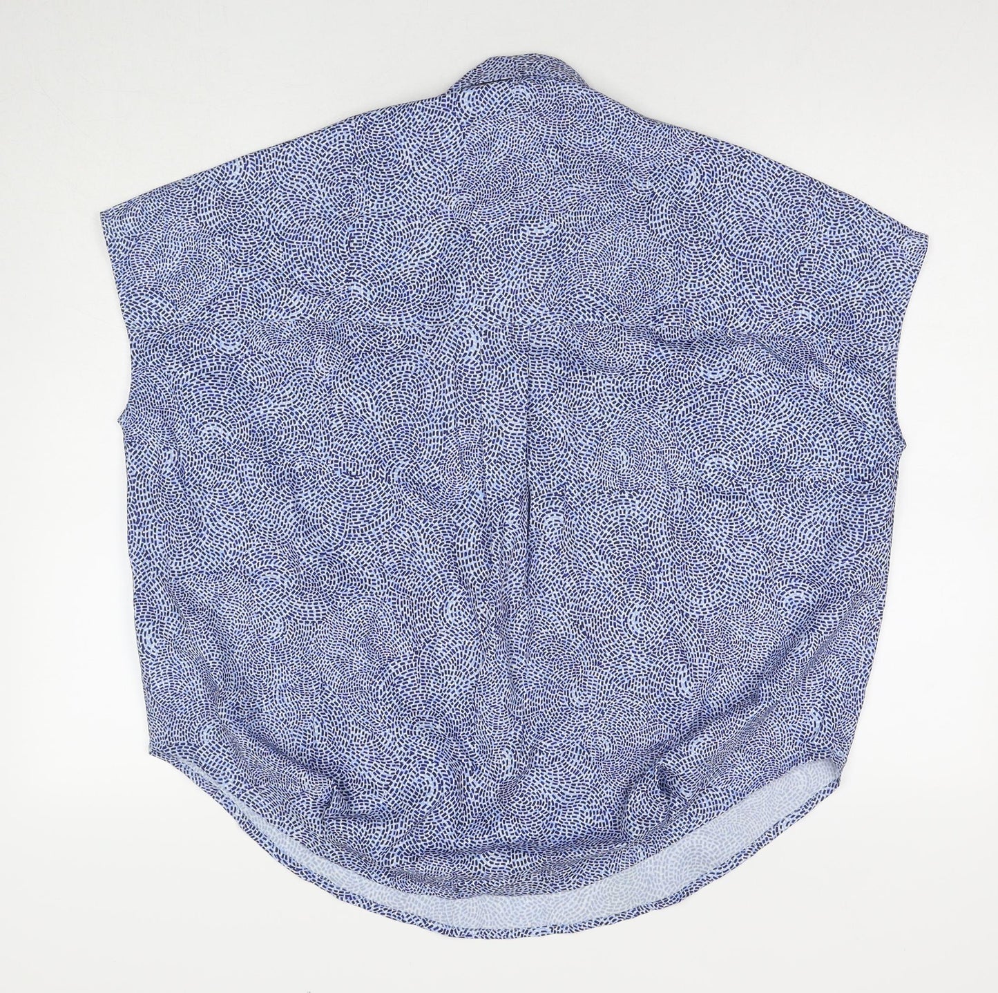 French Connection Womens Blue Geometric Polyester Basic T-Shirt Size 8 Collared