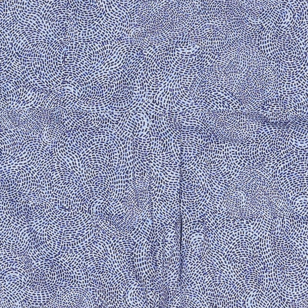 French Connection Womens Blue Geometric Polyester Basic T-Shirt Size 8 Collared