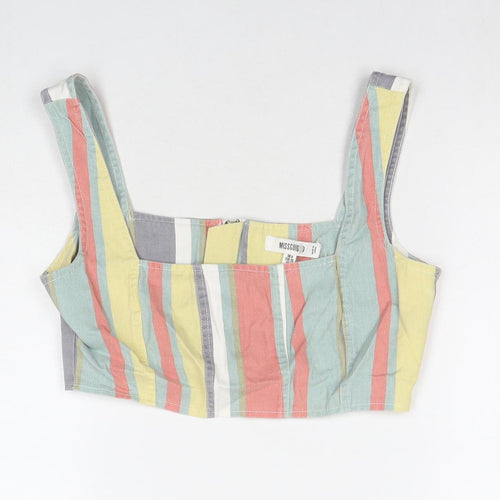 Missguided Womens Multicoloured Striped Cotton Cropped Tank Size 8 Square Neck