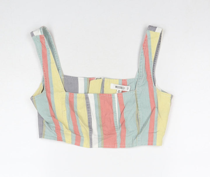 Missguided Womens Multicoloured Striped Cotton Cropped Tank Size 8 Square Neck