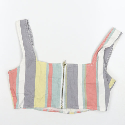 Missguided Womens Multicoloured Striped Cotton Cropped Tank Size 8 Square Neck