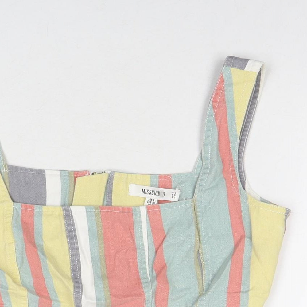 Missguided Womens Multicoloured Striped Cotton Cropped Tank Size 8 Square Neck
