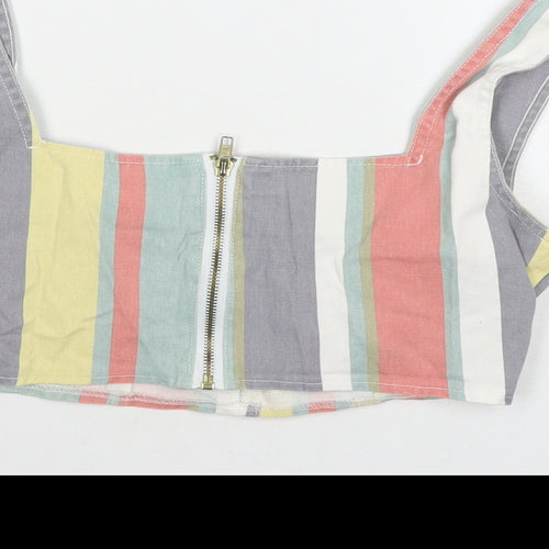 Missguided Womens Multicoloured Striped Cotton Cropped Tank Size 8 Square Neck