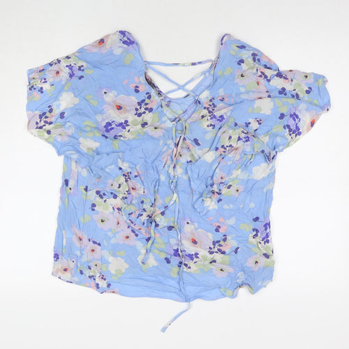 Phase Eight Womens Blue Geometric Polyester Basic T-Shirt Size 14 V-Neck