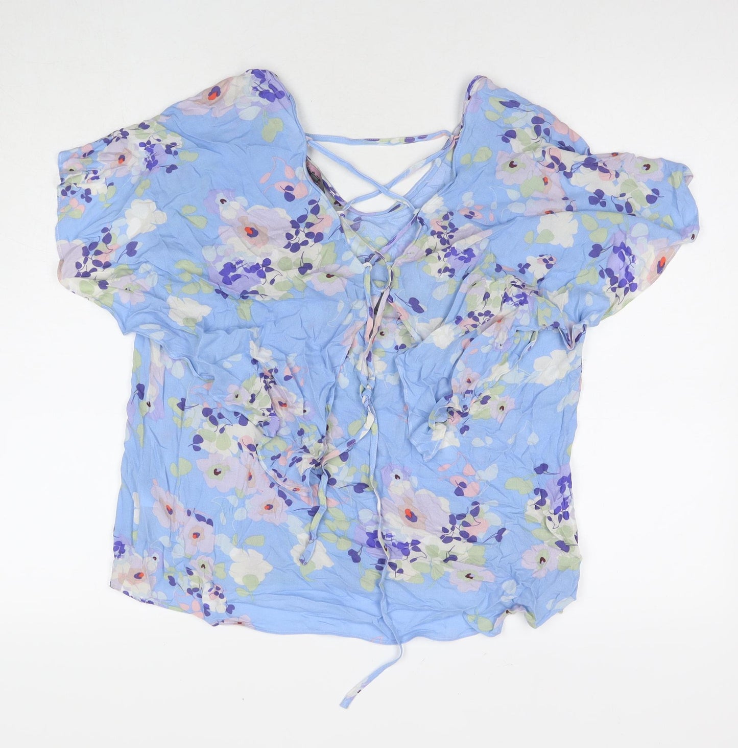 Phase Eight Womens Blue Geometric Polyester Basic T-Shirt Size 14 V-Neck