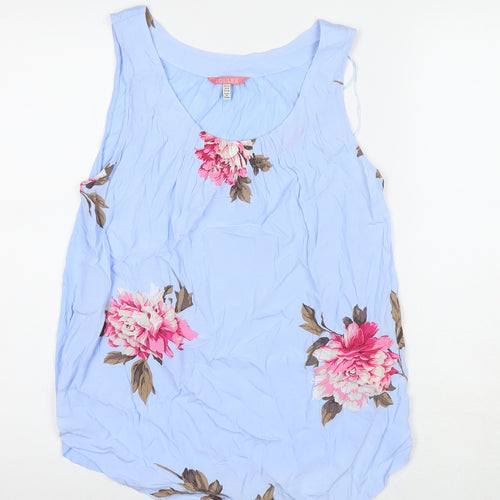 Joules Womens Blue Floral Viscose Basic Tank Size 12 Round Neck
