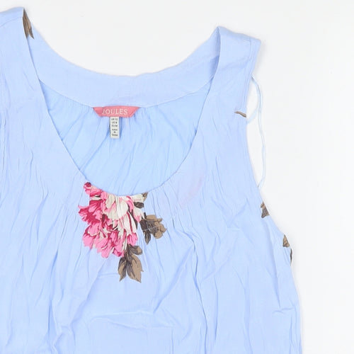 Joules Womens Blue Floral Viscose Basic Tank Size 12 Round Neck