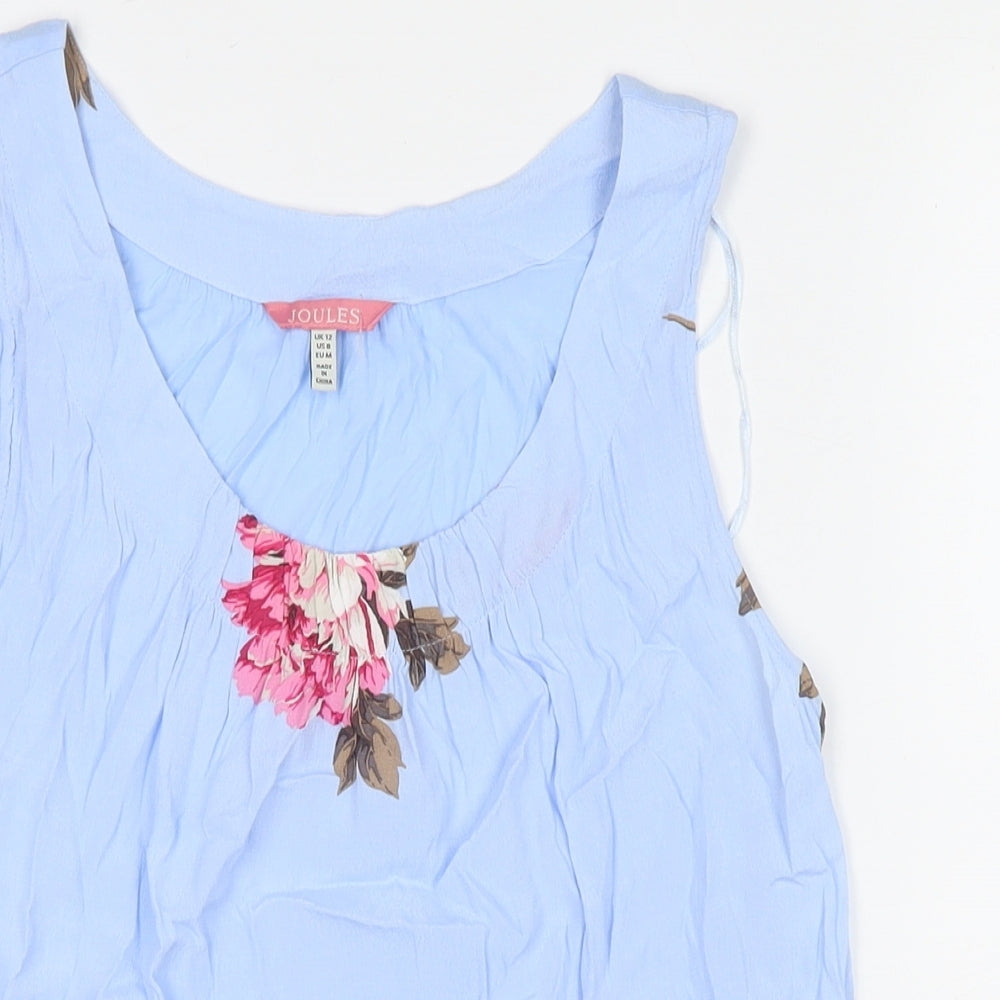 Joules Womens Blue Floral Viscose Basic Tank Size 12 Round Neck