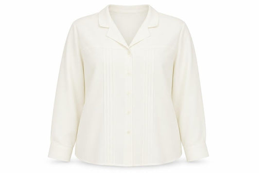 Front view of Bella Moda women’s white polyester basic button-up, size UK 20, collared