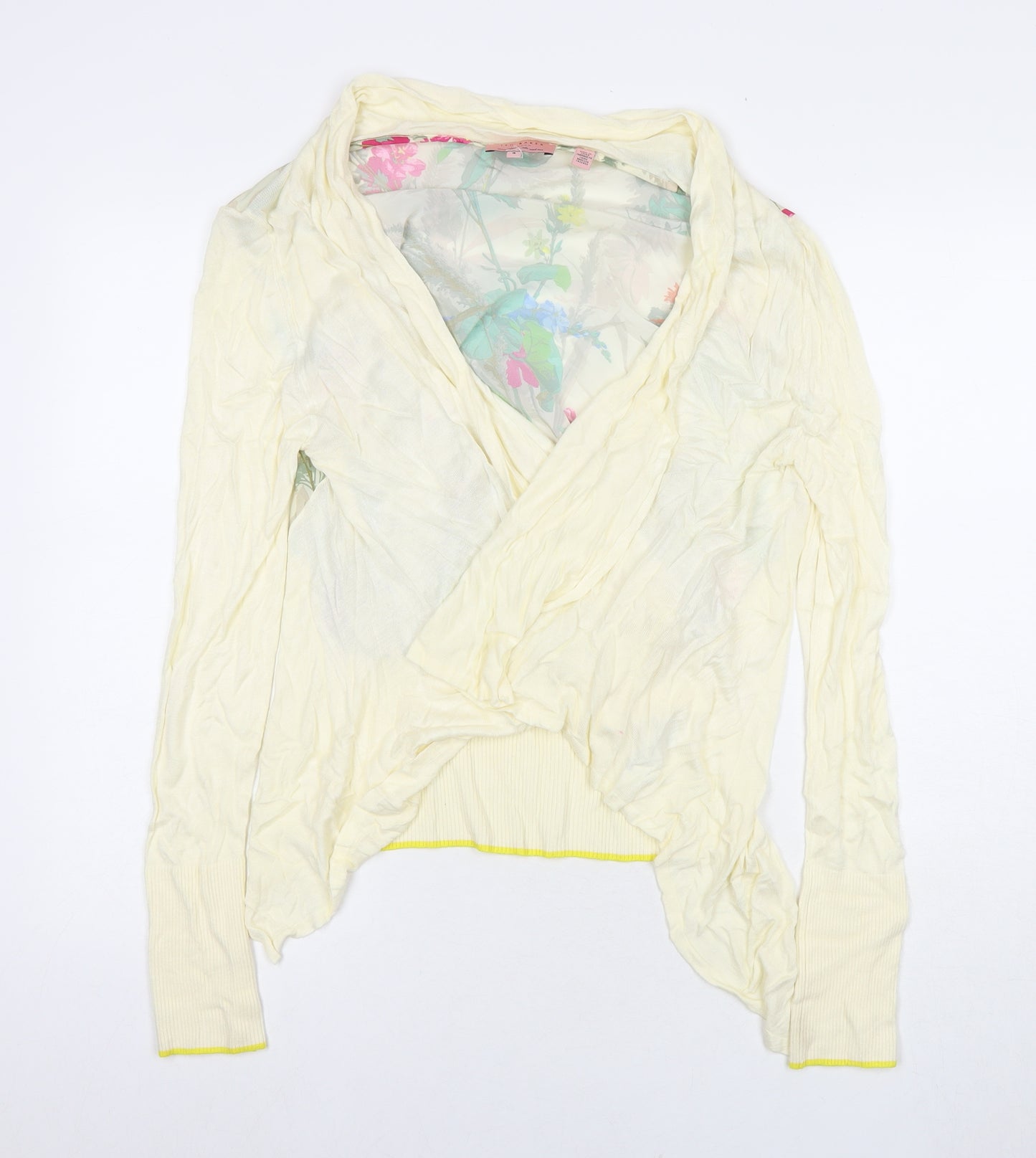 Ted Baker Womens Yellow Viscose Kimono Blouse Size 14 V-Neck