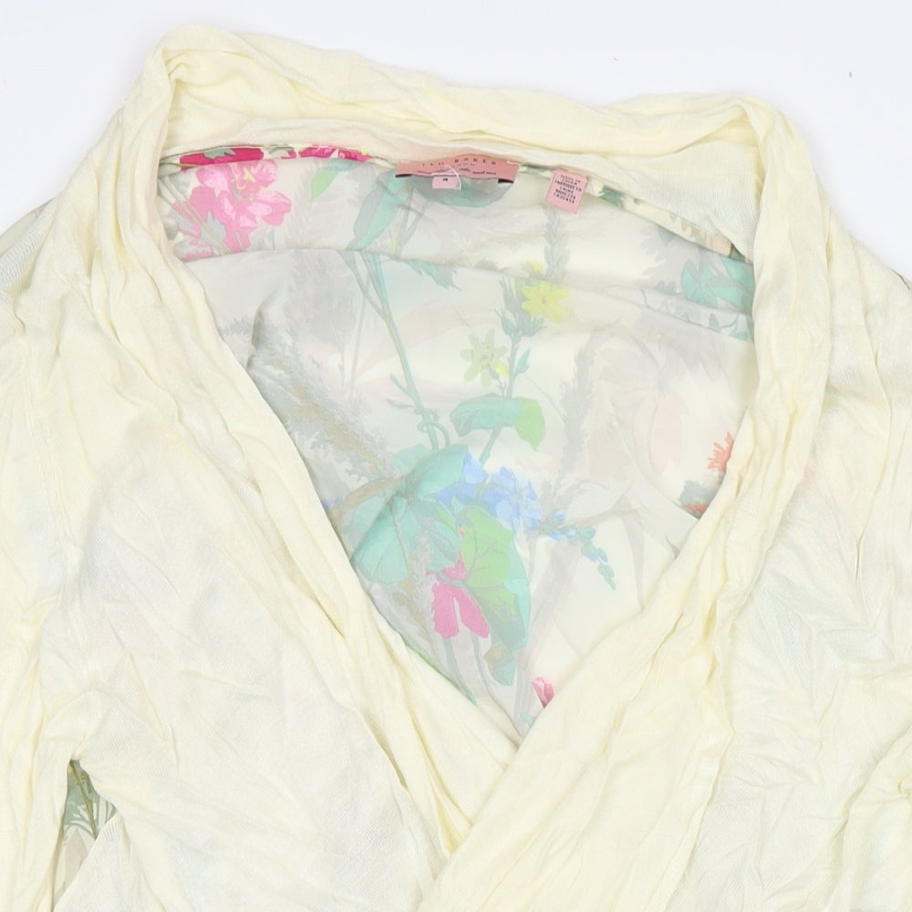 Ted Baker Womens Yellow Viscose Kimono Blouse Size 14 V-Neck