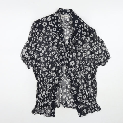 Basler Womens Black Floral Polyester Basic Button-Up Size 12 Collared - Shoulder Pads