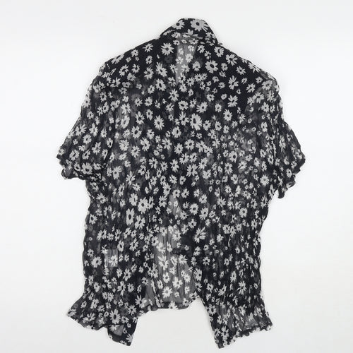 Basler Womens Black Floral Polyester Basic Button-Up Size 12 Collared - Shoulder Pads