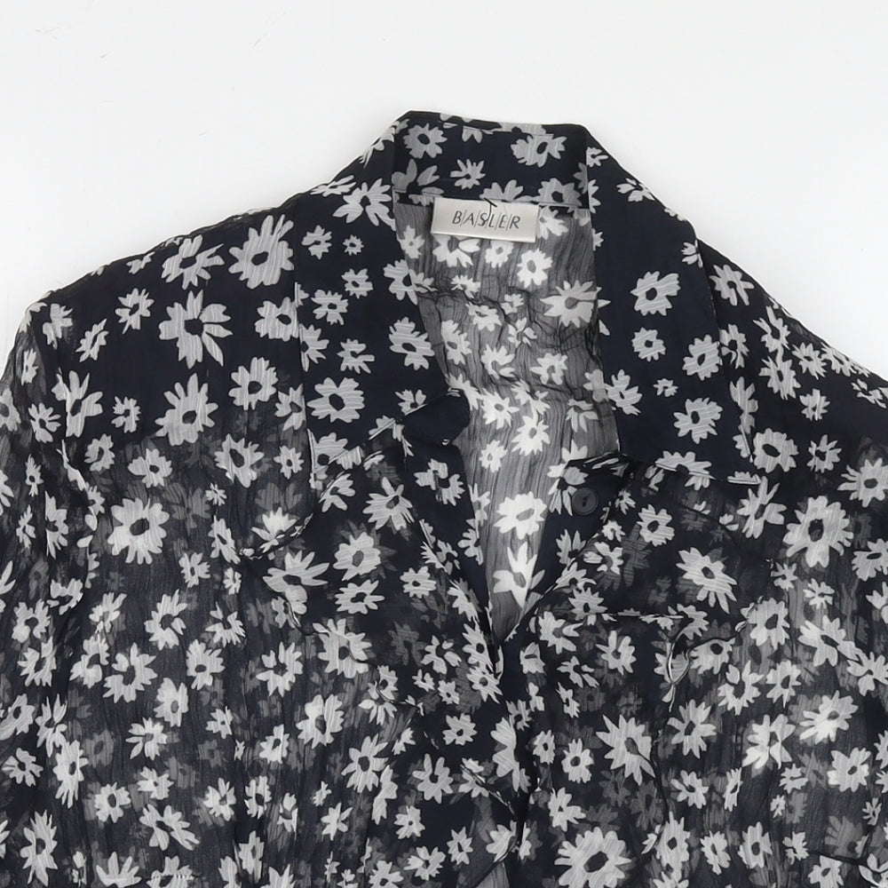 Basler Womens Black Floral Polyester Basic Button-Up Size 12 Collared - Shoulder Pads