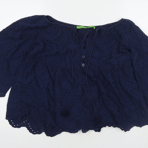 Linette & Tonka Womens Blue Cotton Basic Blouse Size 10 Round Neck - Embraided Detail