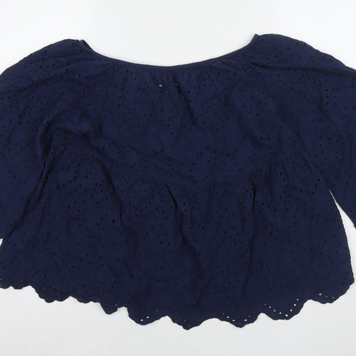 Linette & Tonka Womens Blue Cotton Basic Blouse Size 10 Round Neck - Embraided Detail