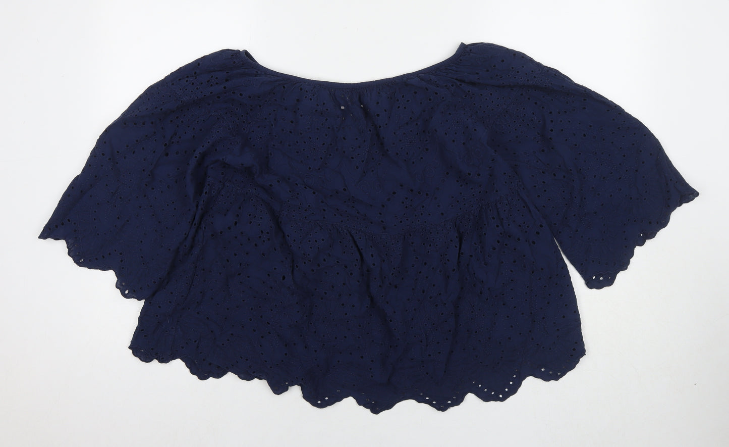 Linette & Tonka Womens Blue Cotton Basic Blouse Size 10 Round Neck - Embraided Detail