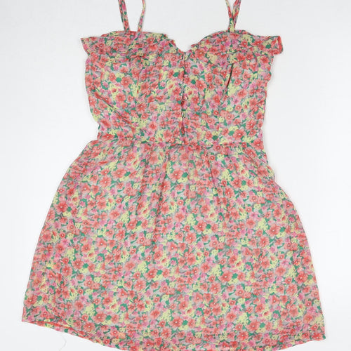 Made in U.K. Womens Multicoloured Floral Polyester A-Line Size 10 Sweetheart Button