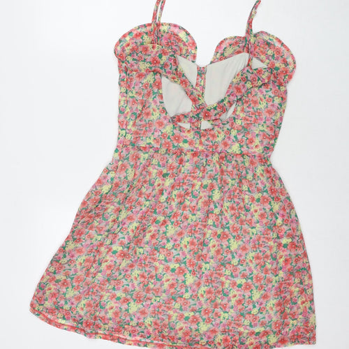 Made in U.K. Womens Multicoloured Floral Polyester A-Line Size 10 Sweetheart Button