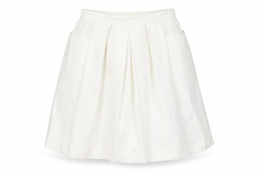 Front view of Debenhams women’s white polyester a-line skirt, size UK 18, zip - pockets