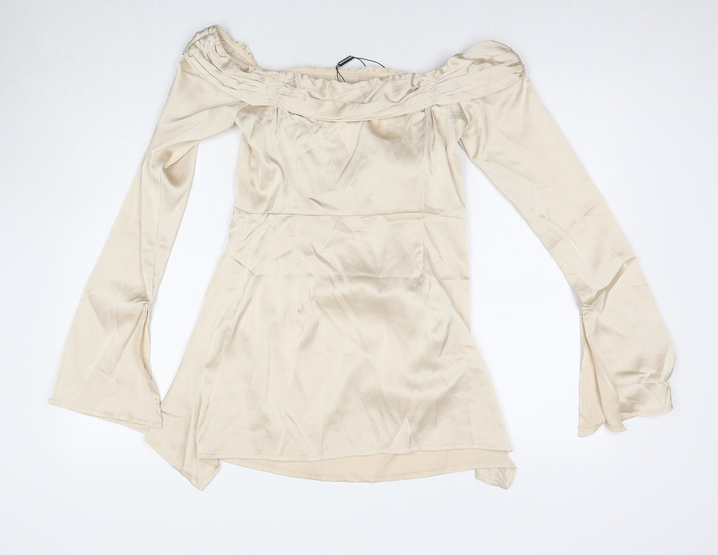 PRETTYLITTLETHING Womens Beige Polyester Shift Size 12 Off the Shoulder Zip