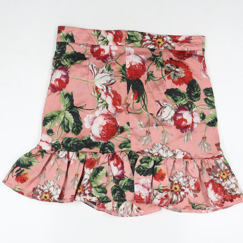 Boohoo Womens Pink Floral Polyester A-Line Skirt Size 12 Zip