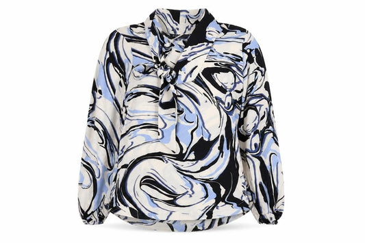 Front view of Marks & Spencer women’s multicoloured geometric polyester basic blouse, size UK 8, round neck