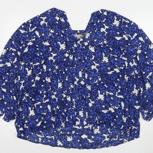 Anthology Womens Blue Geometric Polyester Basic Blouse Size 30 V-Neck