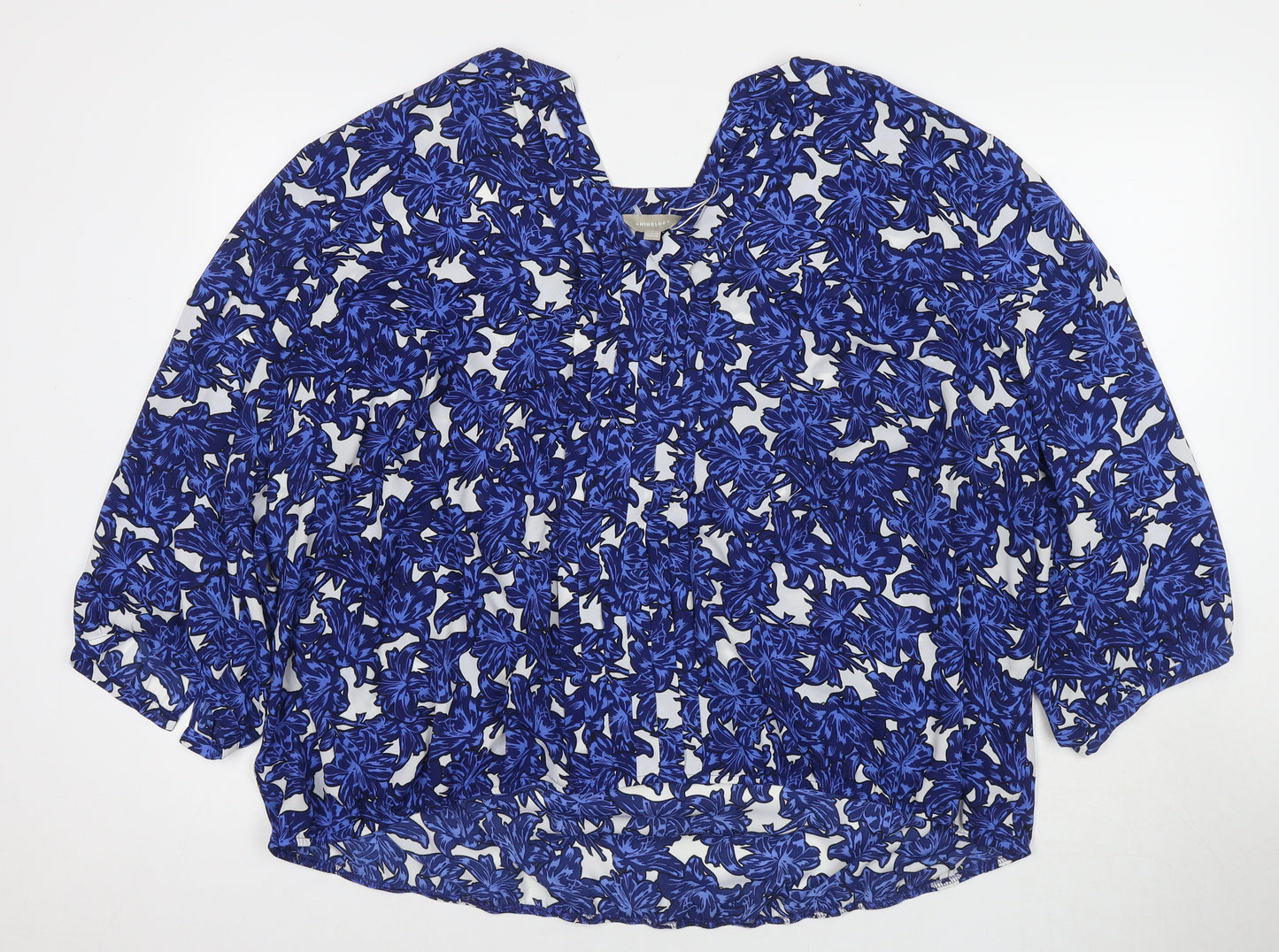Anthology Womens Blue Geometric Polyester Basic Blouse Size 30 V-Neck