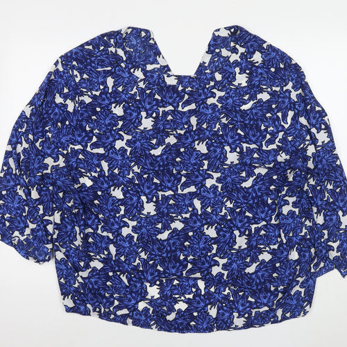 Anthology Womens Blue Geometric Polyester Basic Blouse Size 30 V-Neck