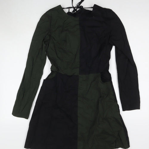 Trendyol Womens Green Colourblock Cotton A-Line Size 8 Square Neck Pullover