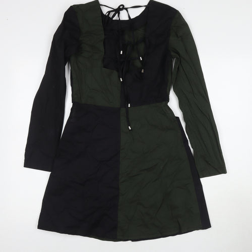 Trendyol Womens Green Colourblock Cotton A-Line Size 8 Square Neck Pullover