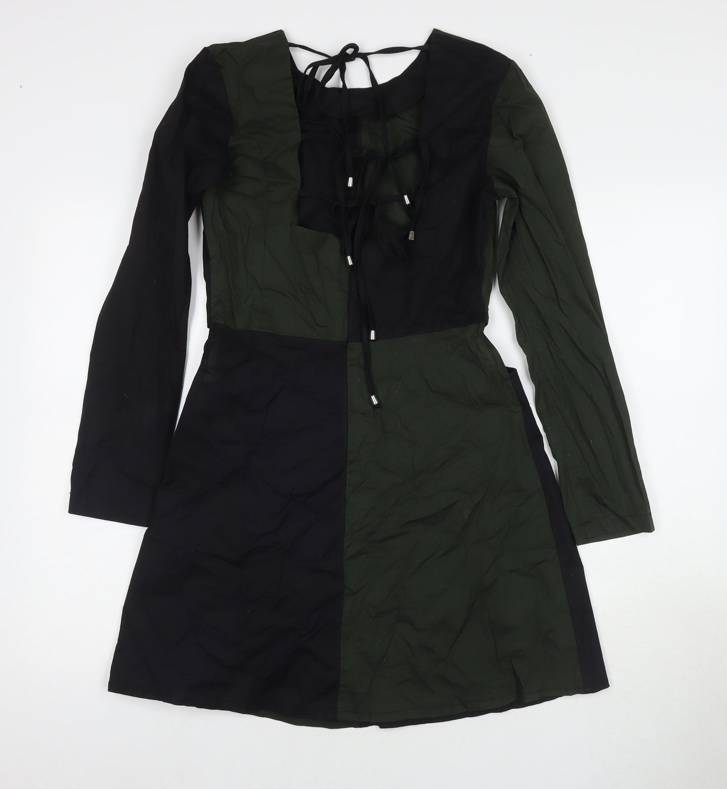 Trendyol Womens Green Colourblock Cotton A-Line Size 8 Square Neck Pullover