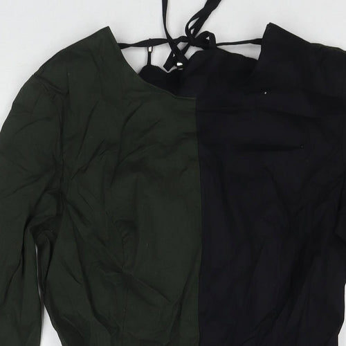 Trendyol Womens Green Colourblock Cotton A-Line Size 8 Square Neck Pullover