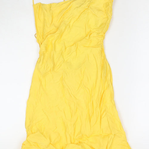 Zara Womens Yellow Viscose Slip Dress Size 4 Cowl Neck Pullover