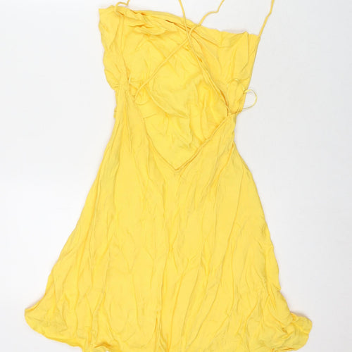 Zara Womens Yellow Viscose Slip Dress Size 4 Cowl Neck Pullover
