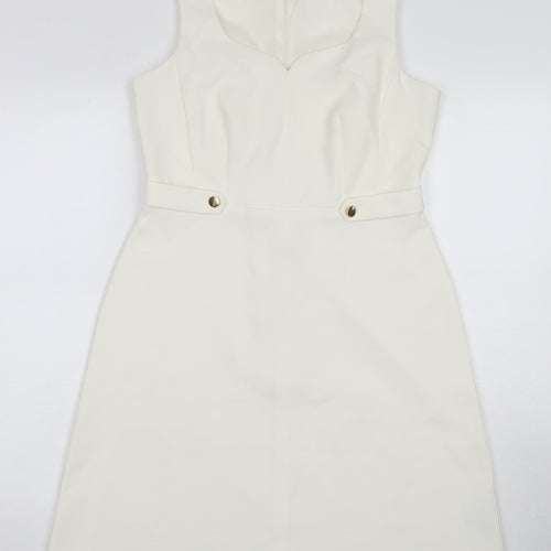 Dorothy Perkins Womens White Polyester A-Line Size 10 Square Neck Pullover