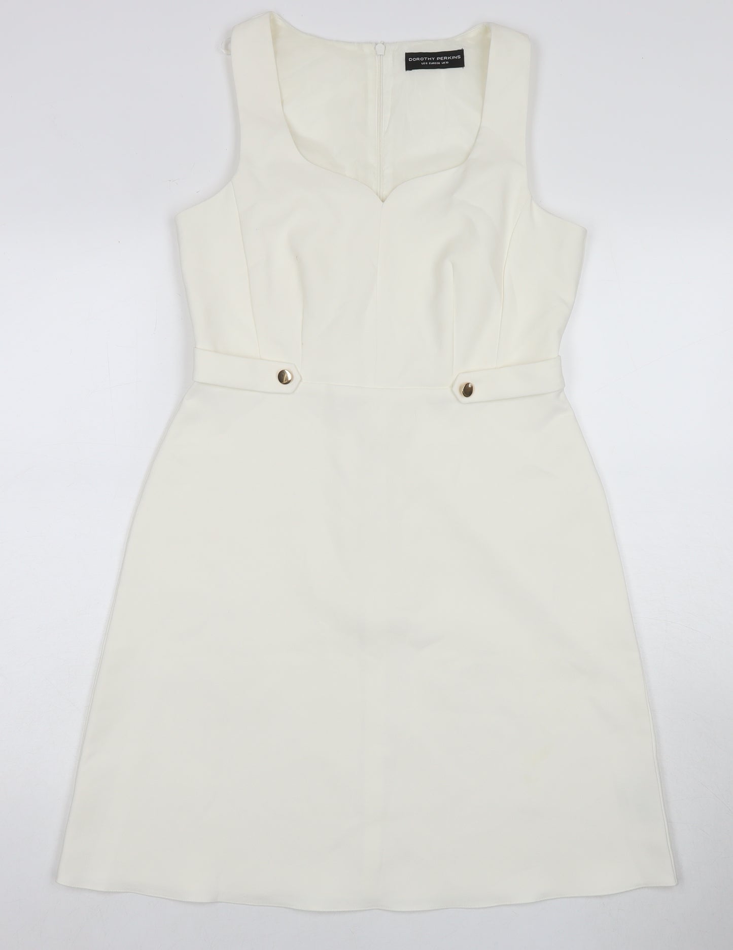 Dorothy Perkins Womens White Polyester A-Line Size 10 Square Neck Pullover